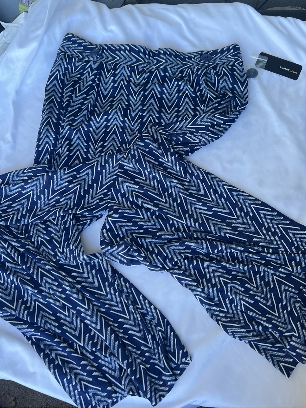 Robert Louis White & Blue Print Pants XL Coastal Nautical New NWT Cruise Vacatio